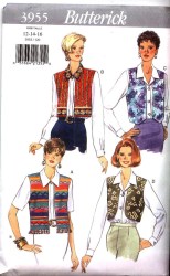 3955 Butterick  EZ BUTTON COLLAR SS-LS BLOUSE, OVERLAY PATTERN 12-16, 18-22 choice uncut